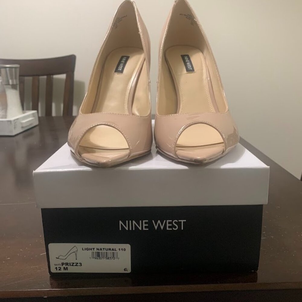 nine west size 12 light natural leather prizz peep toe pumps